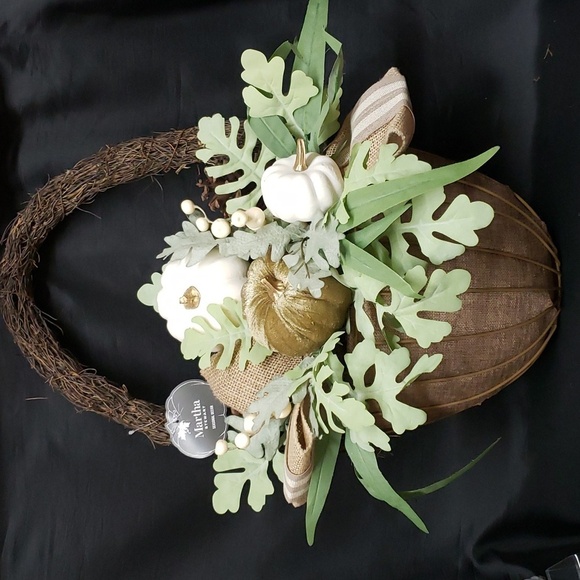 Martha Stewart Pumpkins and Greenery with Burlap Ribbon Flat-Back Basket - Picture 1 of 7